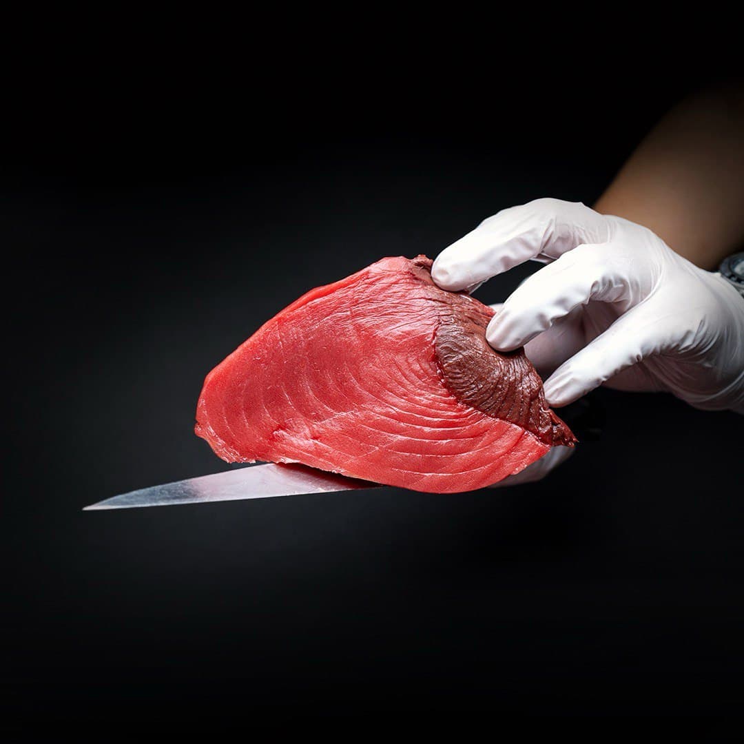 Chef precision filleting bluefin tuna block