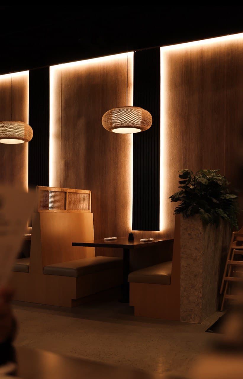 Sushi Club Izakaya dining booths and counter seating in Brea